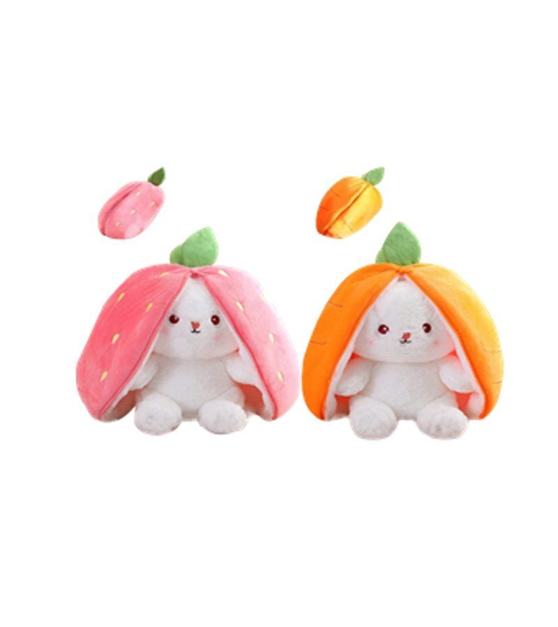 Peluş Şapkalı Havuç veya Çilek Tavşan Peluş 32 Cm  - Mavi Su Dünyası Pembe