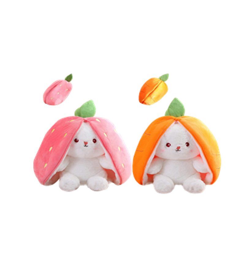 Peluş Şapkalı Havuç veya Çilek Tavşan Peluş 32 Cm  - Mavi Su Dünyası Turuncu