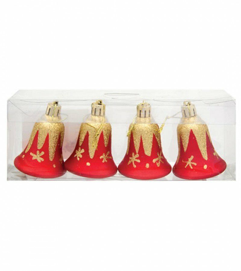 4 lü Simli Çan Yılbaşı Ağacı Süsü - Mavi Su Dünyası