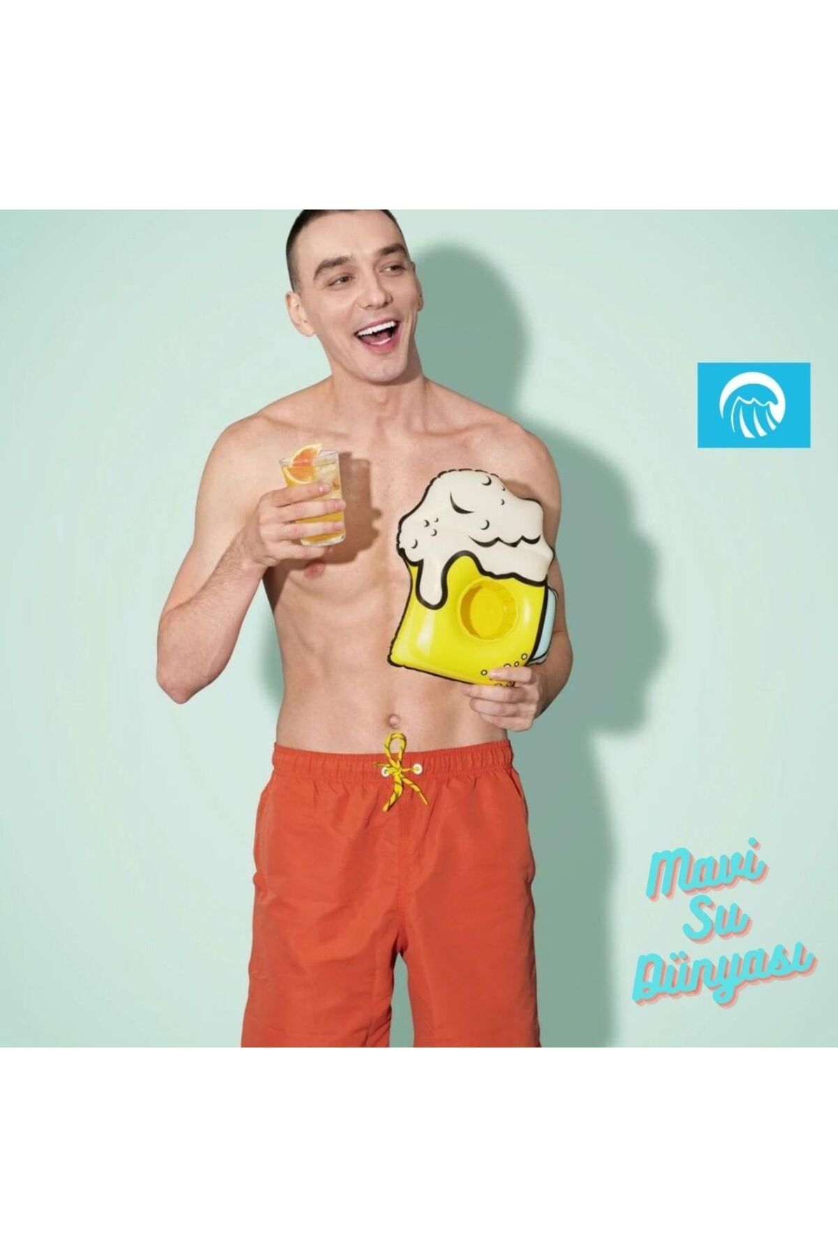 Şişme Deniz Bardaklık, Havuz Bardaklık Bira Desenli Sarı