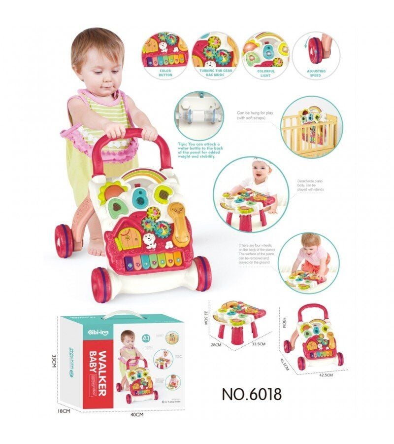 Piyanolu 4in1 Bebek Yürüteci (Pembe Renk)