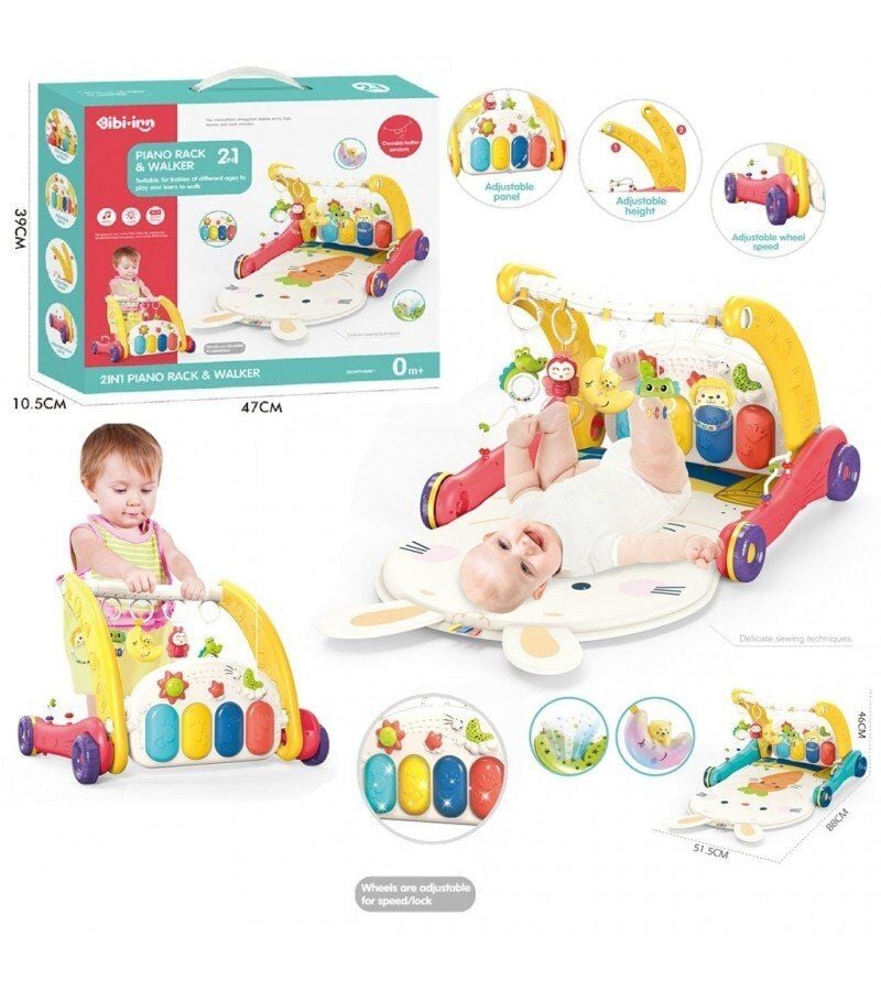 Piyanolu 2 in 1 (Kırmızı) Oyun Halısı Bebek Yürüteci ve Tavşan Desenli