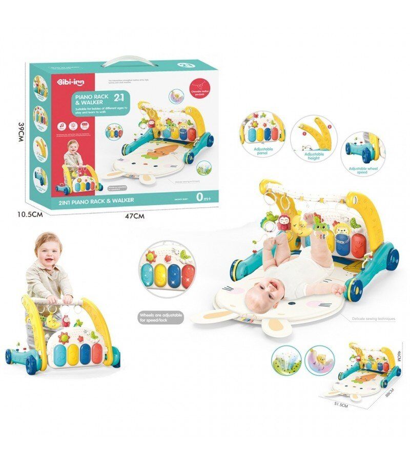 Piyanolu 2 in 1 (Mavi) Oyun Halısı Bebek Yürüteci ve Tavşan Desenli