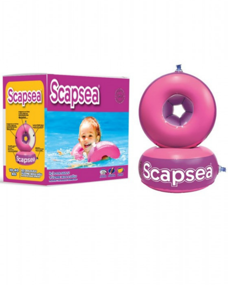 Scapsea İçi Sünger Dolgulu Yüzme Kolluk | Pompa, Taşıma Çantası ve Tamir Kiti Dahil | 10-40 Kg Taşıma Kapasiteli Pembe