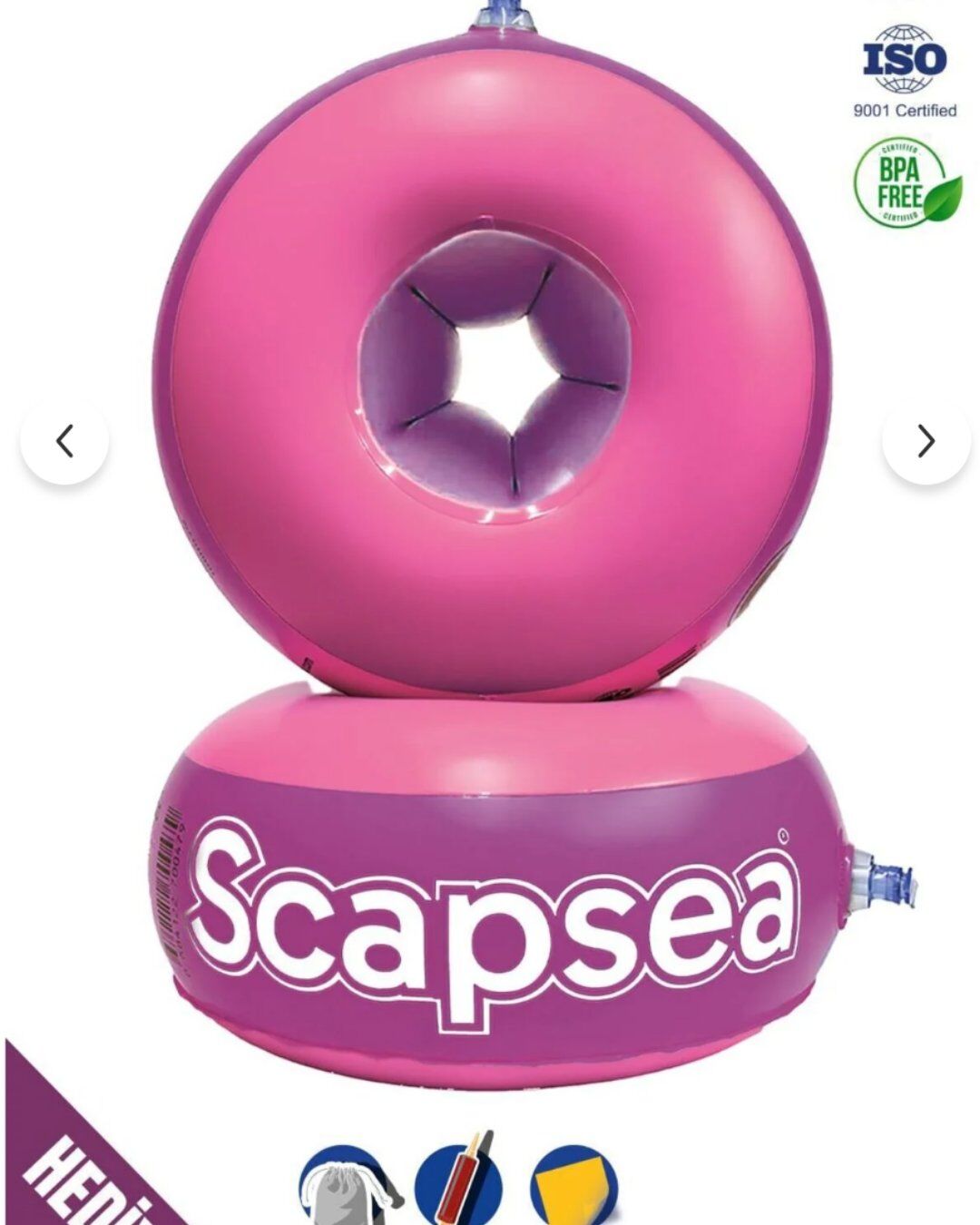 Scapsea İçi Sünger Dolgulu Yüzme Kolluk | Pompa, Taşıma Çantası ve Tamir Kiti Dahil | 10-40 Kg Taşıma Kapasiteli Pembe