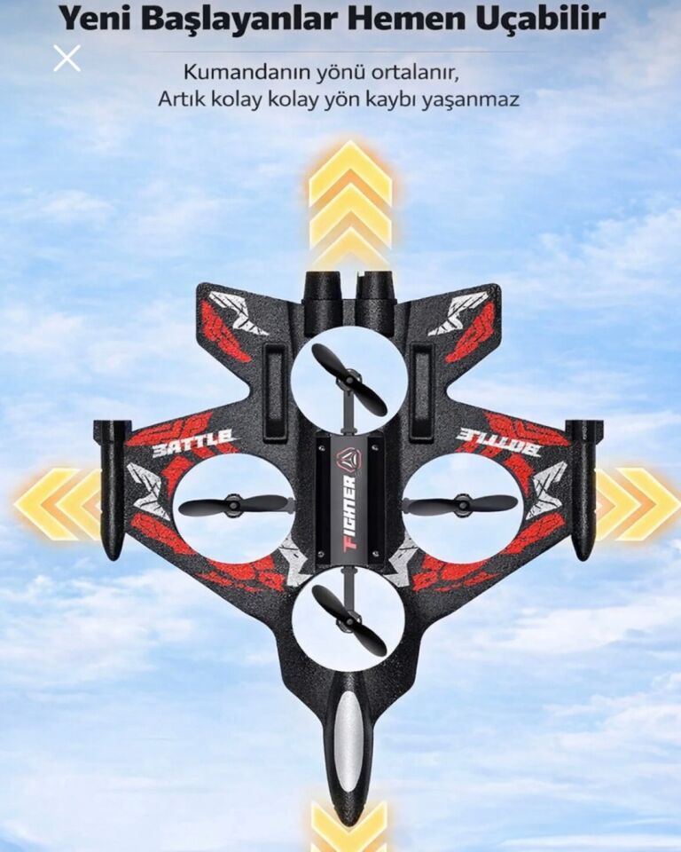 Uzaktan Kumandalı Uçak Dron Thunder Combat | 2.4Ghz 360 Derece Dönen | LED Işıklı | Otomatik İniş Kalkış Kırmızı